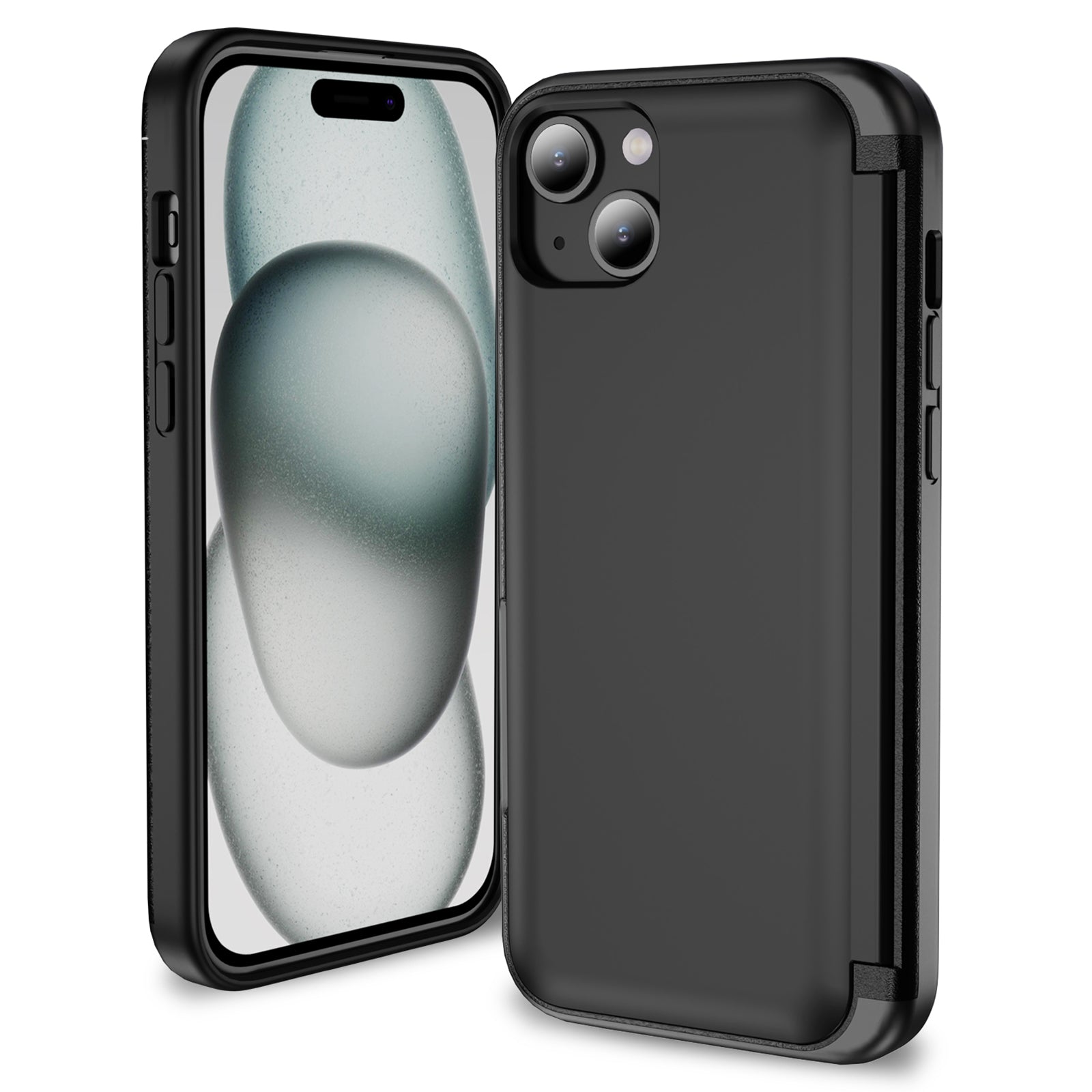 For iPhone 15 Plus Case Flip Kickstand Card Holder TPU+PC Anti-fall Phone Cover For iPhone 15 Plus Case Flip Kickstand Card Holder TPU+PC Anti-fall Phone Cover